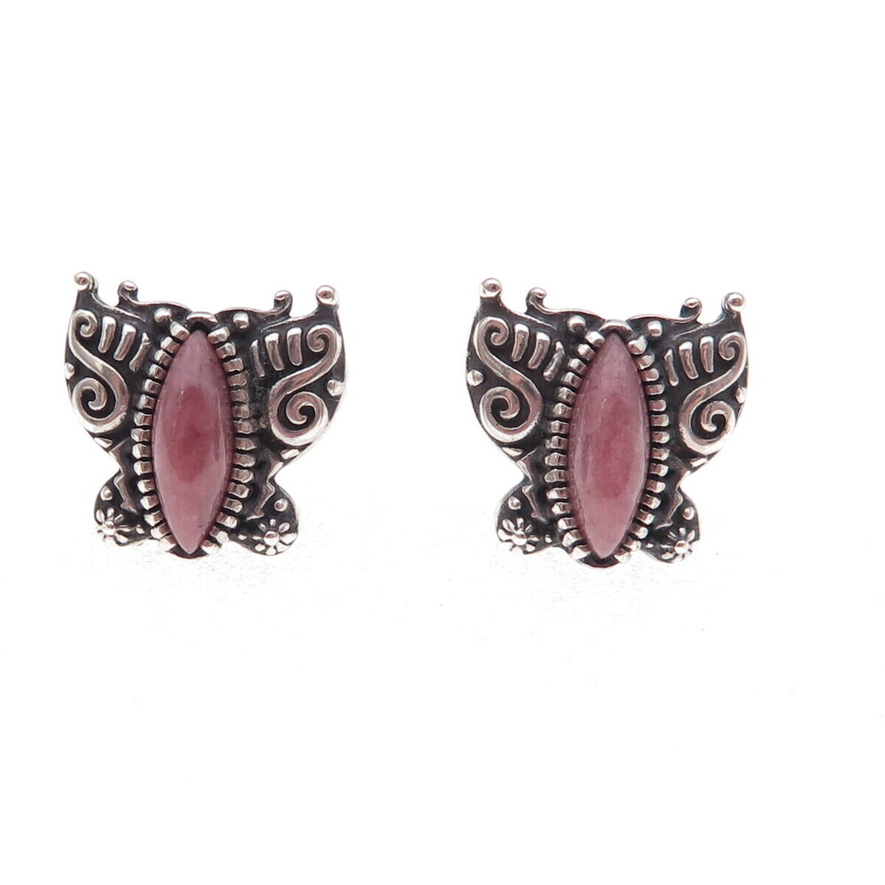 Carolyn Pollack American West 925 Sterling Vintage Rhodonite Butterfly Earrings - Picture 4 of 7